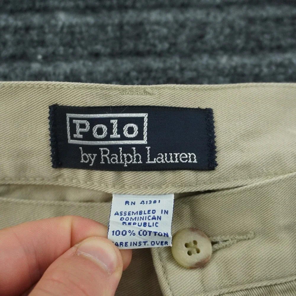 Vintage Polo Ralph Lauren Chino Pants Mens 36x31 Khaki Tan Pleated Cotton Twill
